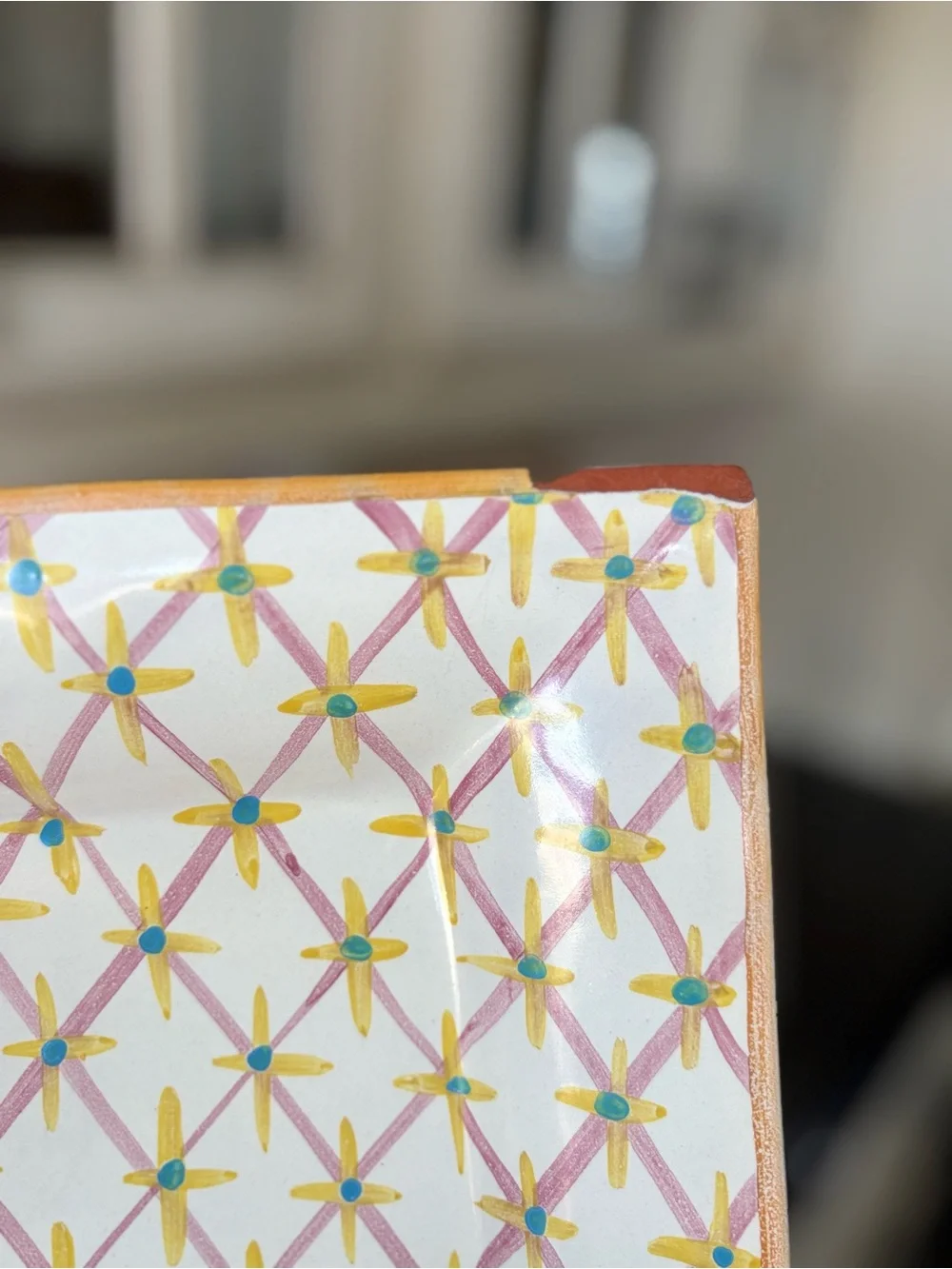 Vintage stamped 1983 Makenzie-Child’s hand painted ceramic square plate